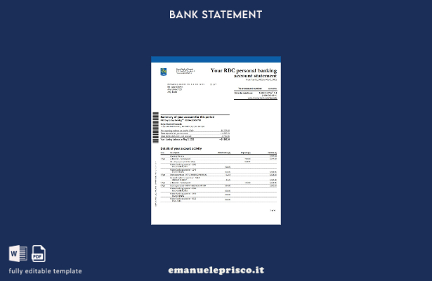 pagine di parole dell'estratto conto bancario in stile verificato Canada Royal B